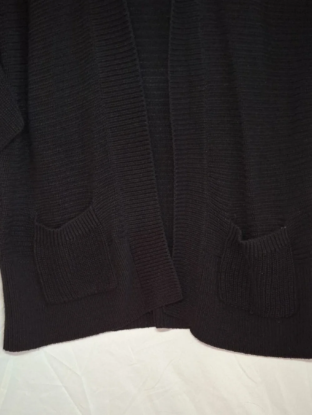 Sonoma Black Open-Front Ribbed Cardigan with Pockets and Drop Shoulders